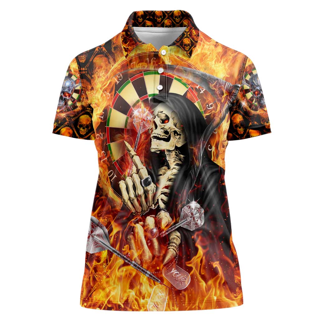 Personalised Skull Darts Women Polo Shirt Death In Fire
