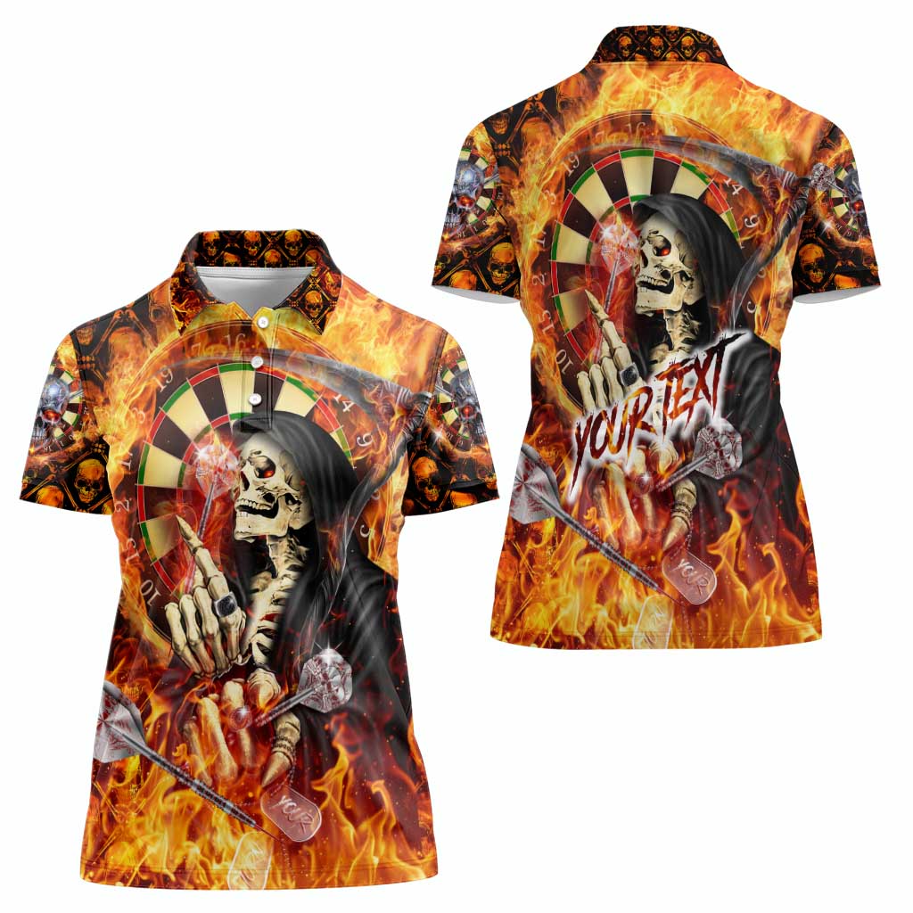 Personalised Skull Darts Women Polo Shirt Death In Fire