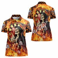 Personalised Skull Darts Women Polo Shirt Death In Fire