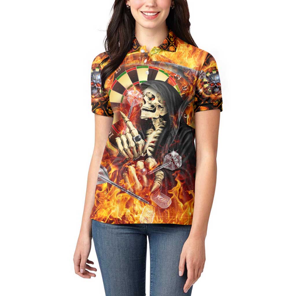 Personalised Skull Darts Women Polo Shirt Death In Fire