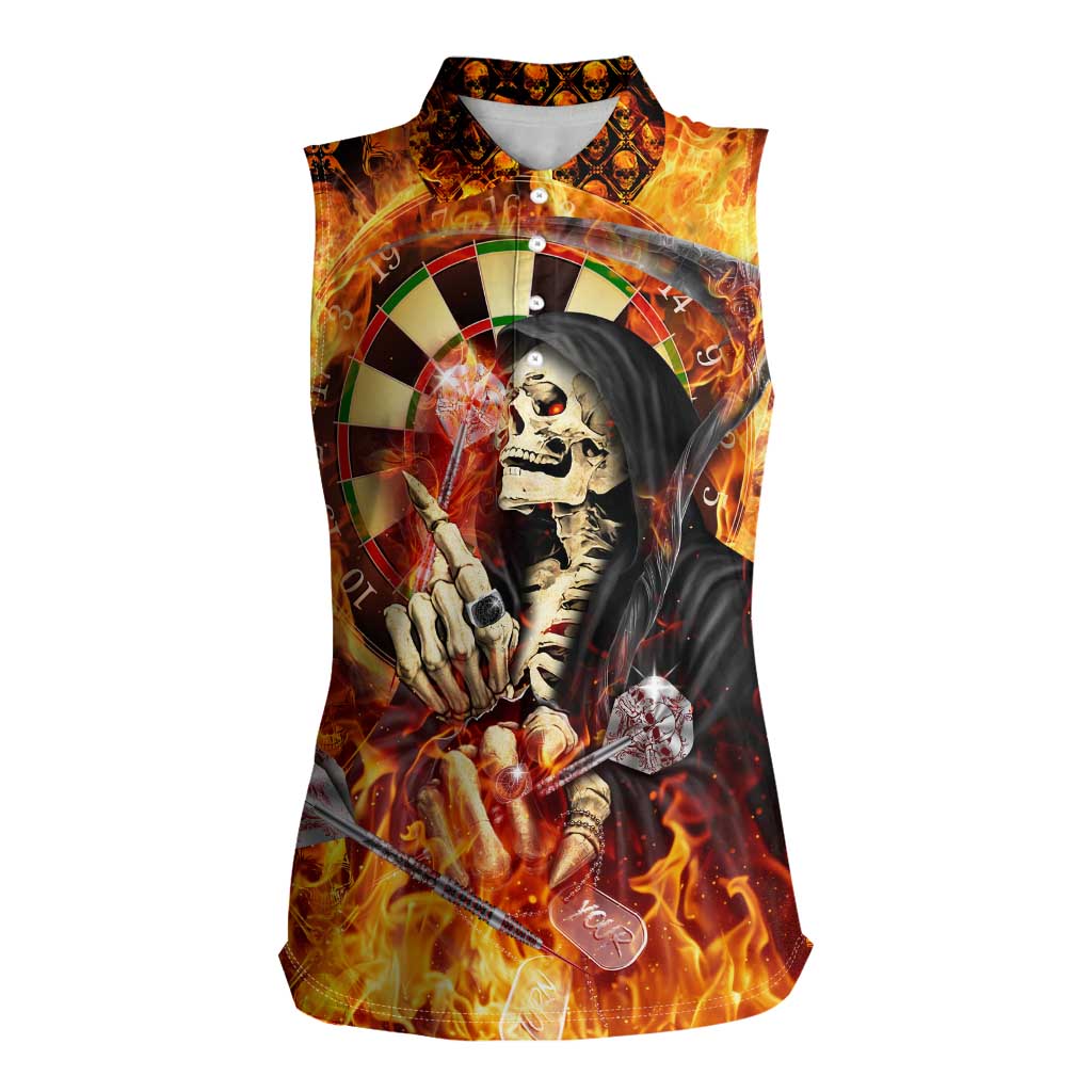 Personalised Skull Darts Women Sleeveless Polo Shirt Death In Fire