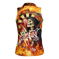 Personalised Skull Darts Women Sleeveless Polo Shirt Death In Fire