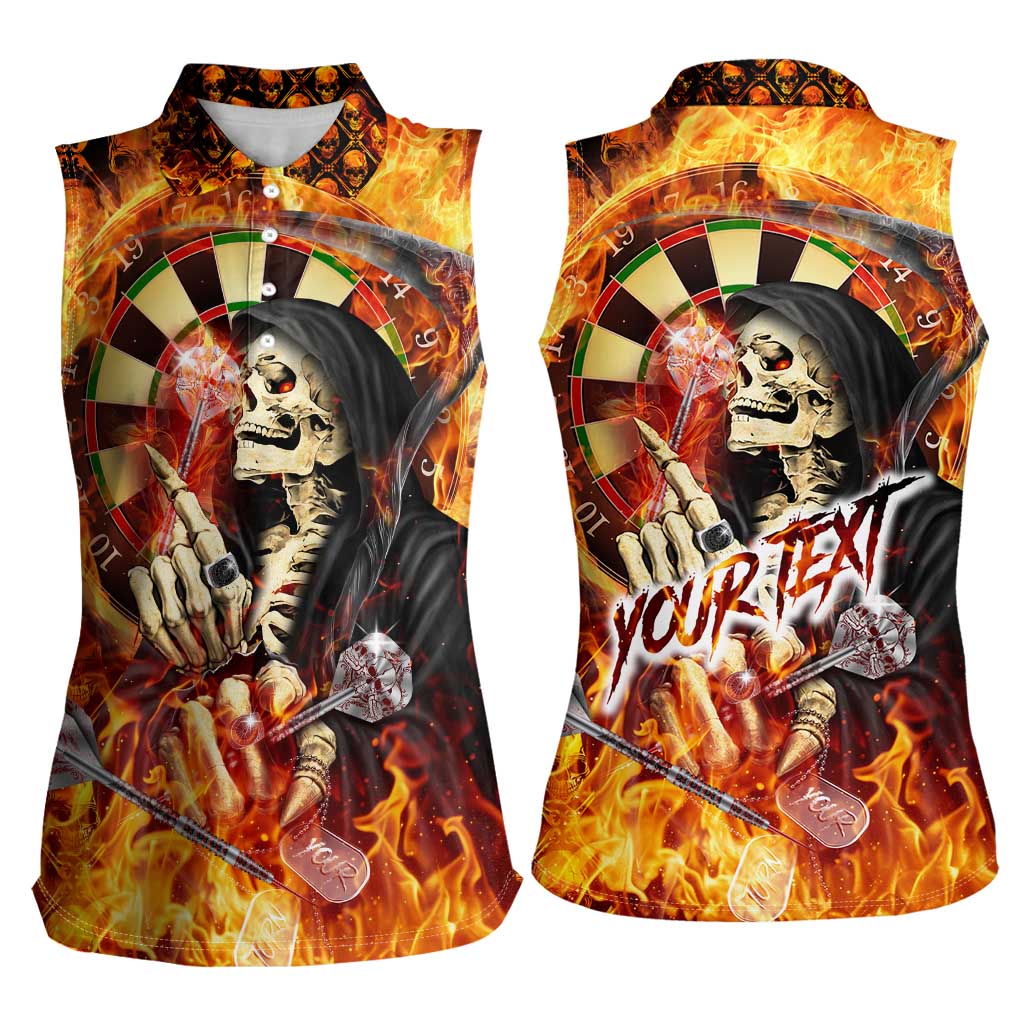 Personalised Skull Darts Women Sleeveless Polo Shirt Death In Fire