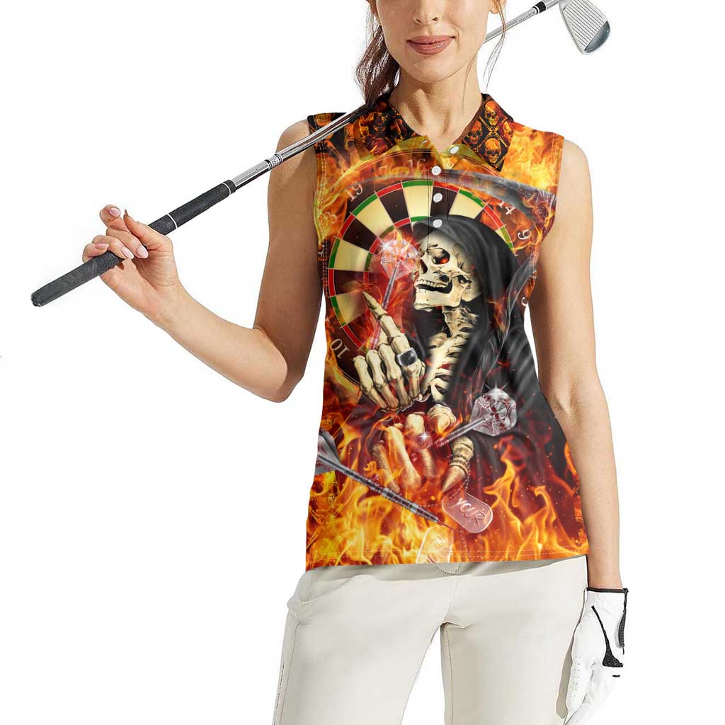 Personalised Skull Darts Women Sleeveless Polo Shirt Death In Fire