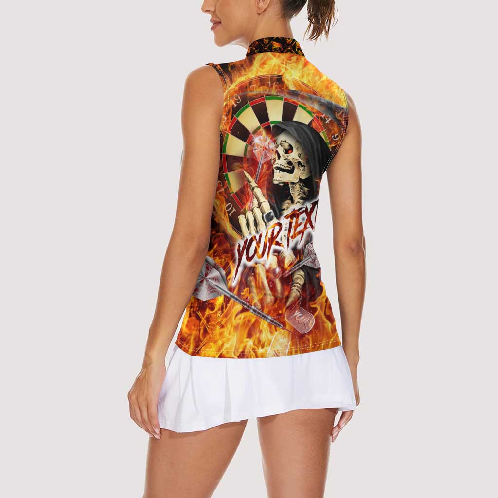 Personalised Skull Darts Women Sleeveless Polo Shirt Death In Fire