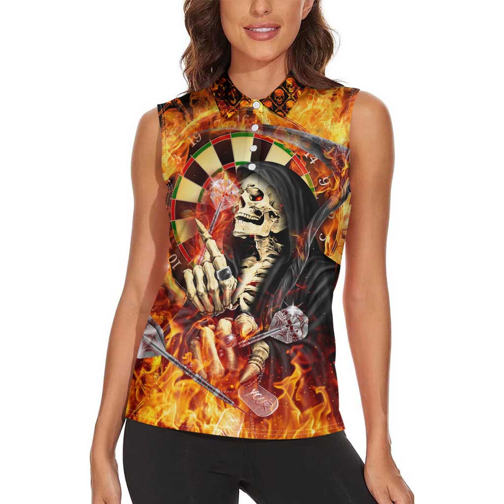Personalised Skull Darts Women Sleeveless Polo Shirt Death In Fire