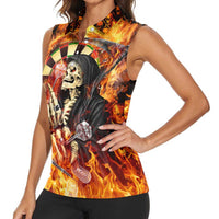 Personalised Skull Darts Women Sleeveless Polo Shirt Death In Fire