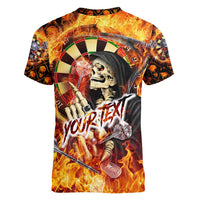 Personalised Skull Darts Women V-Neck T-Shirt Death In Fire