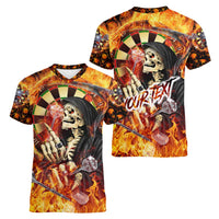 Personalised Skull Darts Women V-Neck T-Shirt Death In Fire