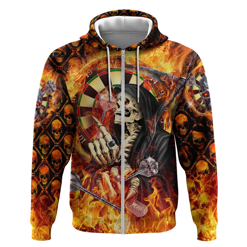 Personalised Skull Darts Zip Hoodie Death In Fire