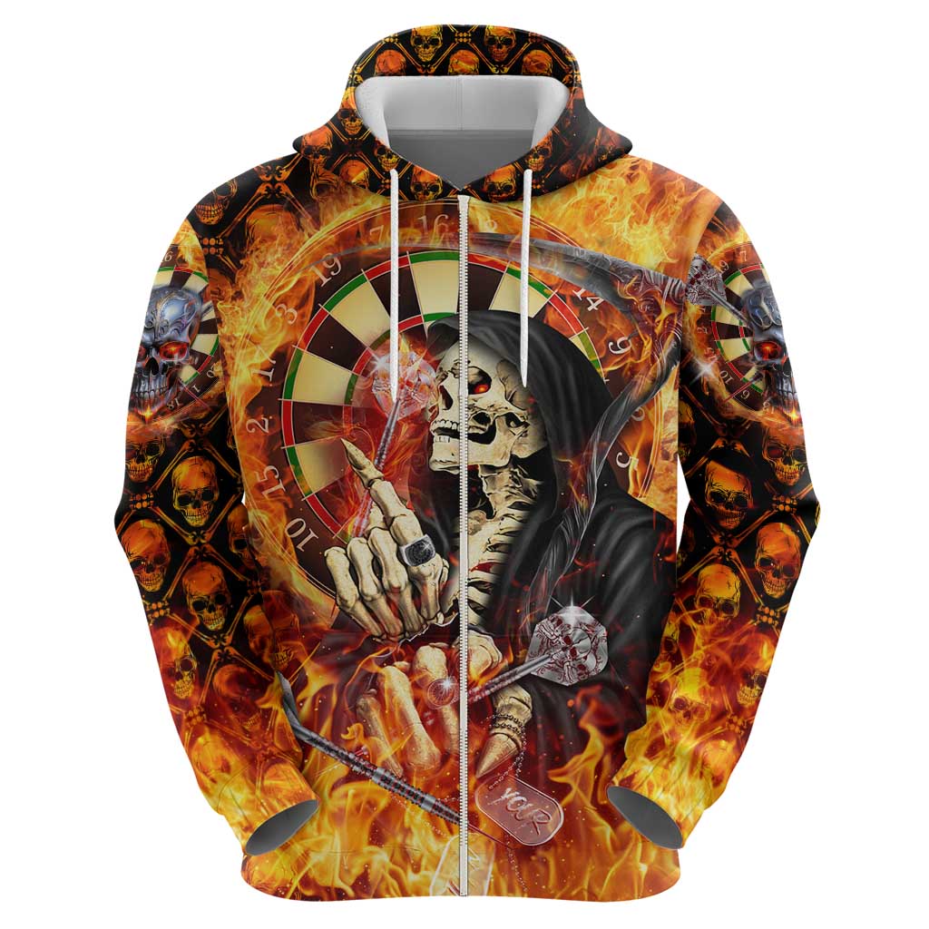 Personalised Skull Darts Zip Hoodie Death In Fire