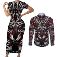 Celtic Wolf Fenrir Vikings Couples Matching Short Sleeve Bodycon Dress and Long Sleeve Button Shirt Norse Mythology - Wonder Print Shop