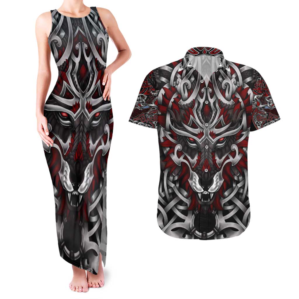 Celtic Wolf Fenrir Vikings Couples Matching Tank Maxi Dress and Hawaiian Shirt Norse Mythology - Wonder Print Shop