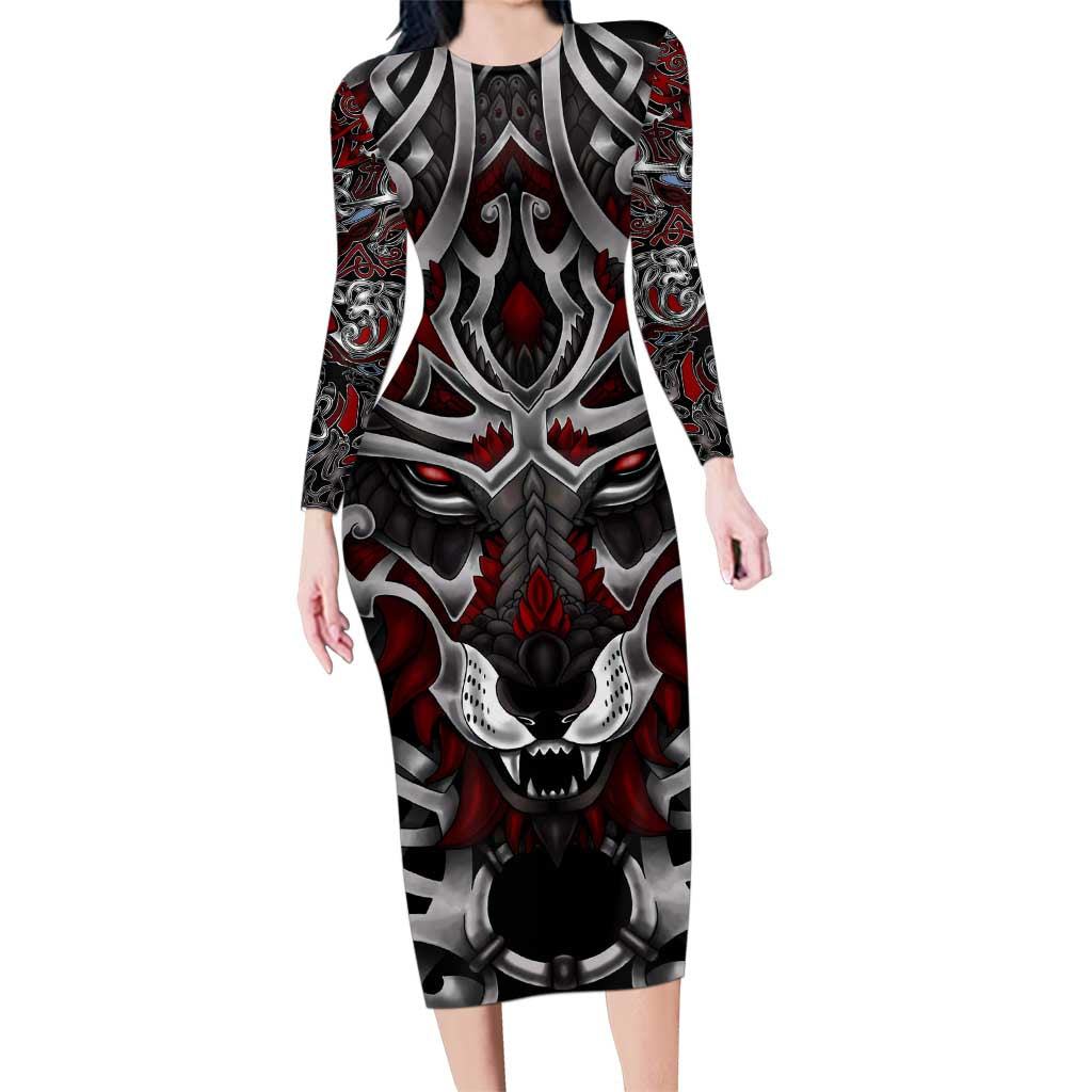Celtic Wolf Fenrir Vikings Family Matching Long Sleeve Bodycon Dress and Hawaiian Shirt Norse Mythology - Wonder Print Shop