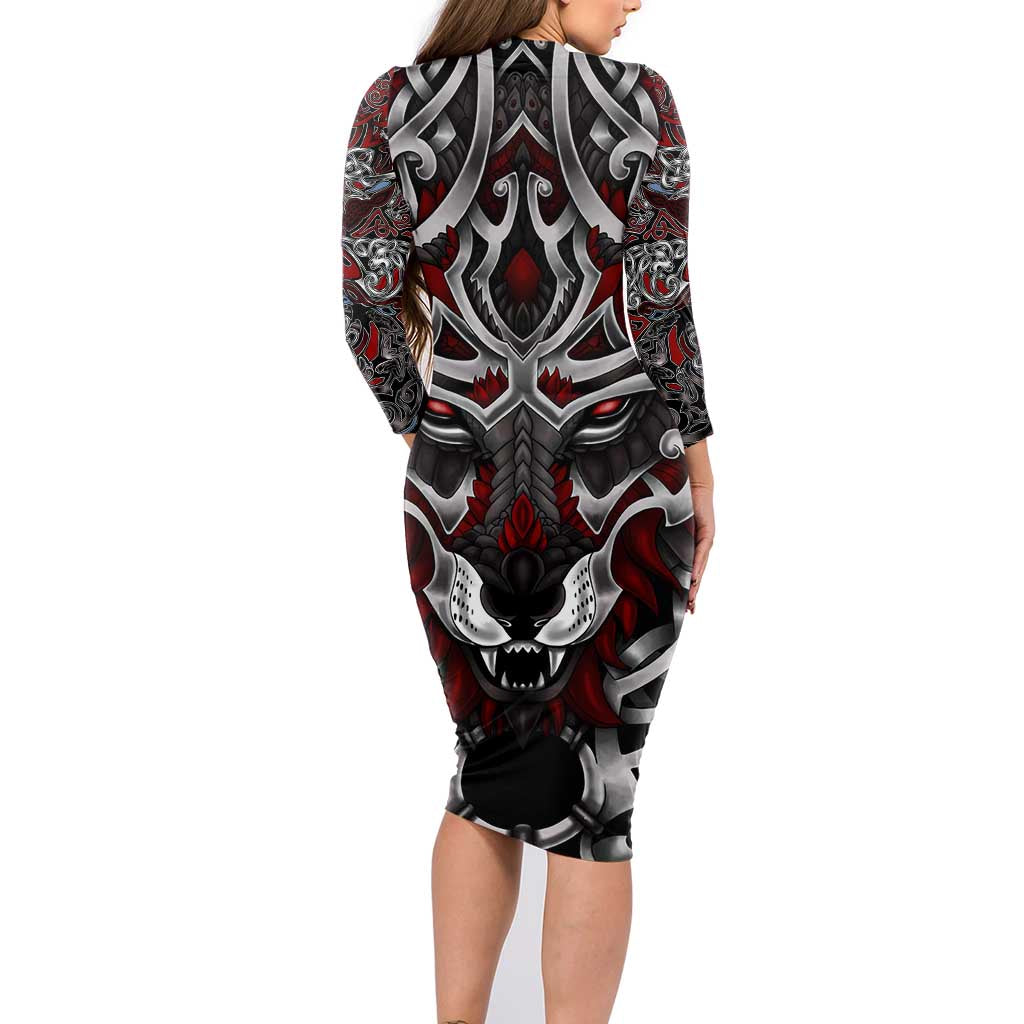 Celtic Wolf Fenrir Vikings Family Matching Long Sleeve Bodycon Dress and Hawaiian Shirt Norse Mythology - Wonder Print Shop