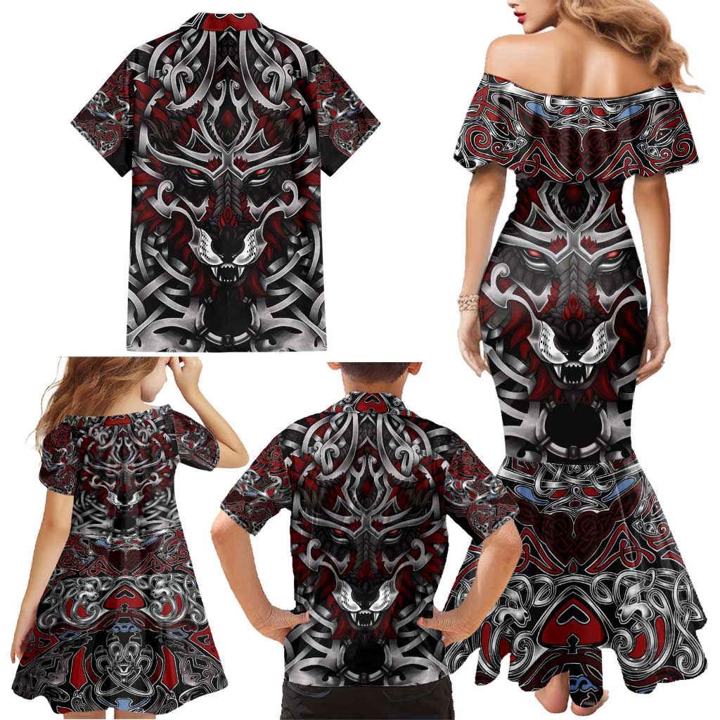 Celtic Wolf Fenrir Vikings Family Matching Mermaid Dress and Hawaiian Shirt Norse Mythology - Wonder Print Shop