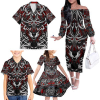Celtic Wolf Fenrir Vikings Family Matching Off The Shoulder Long Sleeve Dress and Hawaiian Shirt Norse Mythology - Wonder Print Shop
