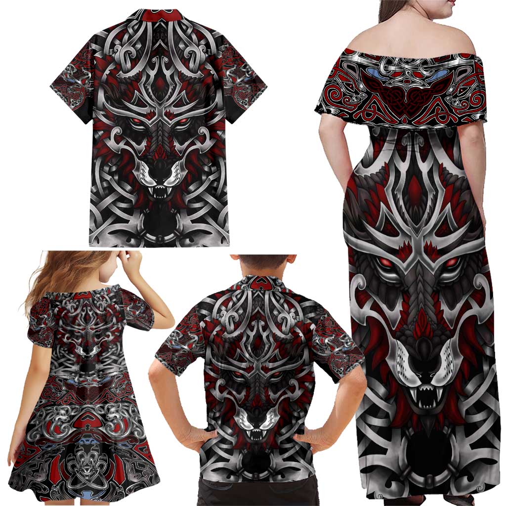Celtic Wolf Fenrir Vikings Family Matching Off Shoulder Maxi Dress and Hawaiian Shirt Norse Mythology - Wonder Print Shop
