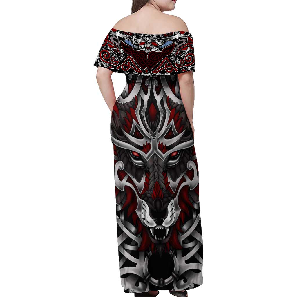 Celtic Wolf Fenrir Vikings Family Matching Off Shoulder Maxi Dress and Hawaiian Shirt Norse Mythology - Wonder Print Shop