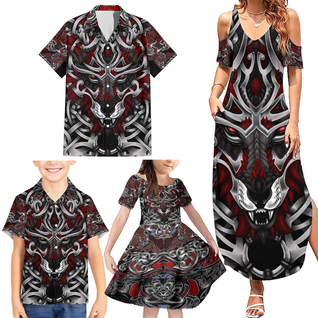 Celtic Wolf Fenrir Vikings Family Matching Summer Maxi Dress and Hawaiian Shirt Norse Mythology - Wonder Print Shop