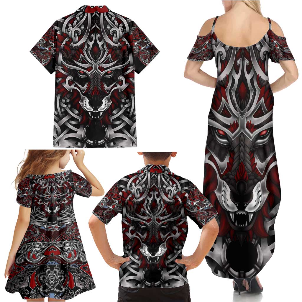 Celtic Wolf Fenrir Vikings Family Matching Summer Maxi Dress and Hawaiian Shirt Norse Mythology - Wonder Print Shop