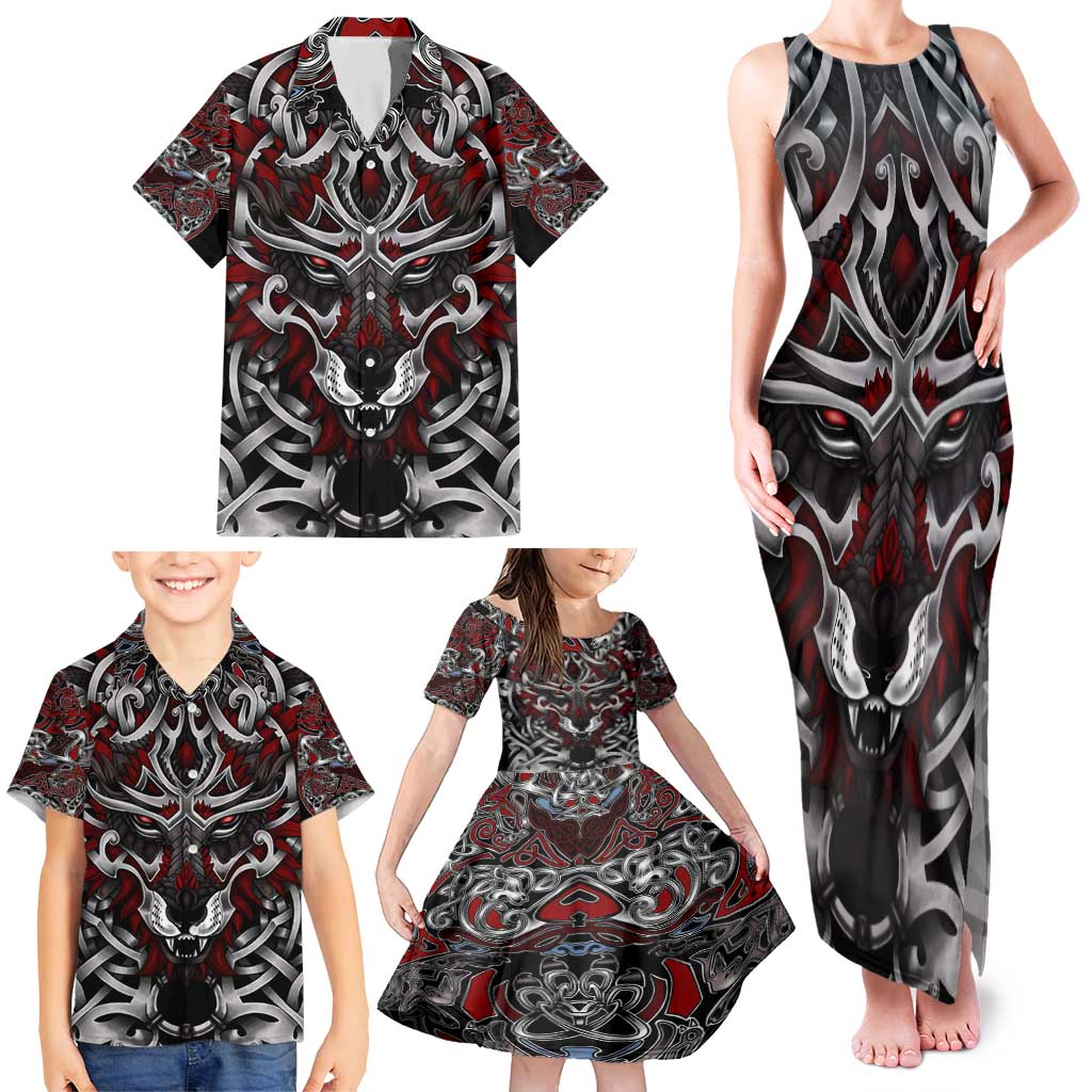 Celtic Wolf Fenrir Vikings Family Matching Tank Maxi Dress and Hawaiian Shirt Norse Mythology - Wonder Print Shop