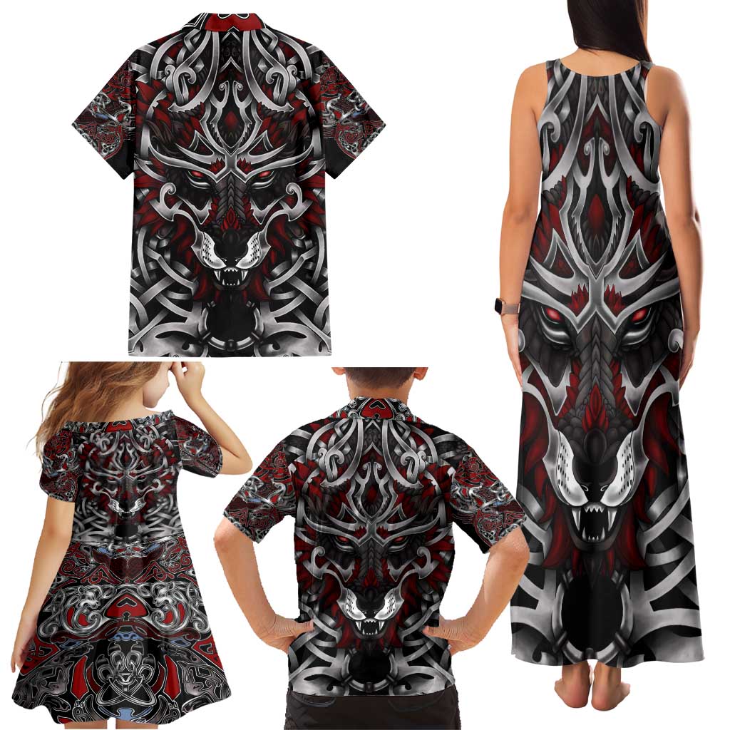 Celtic Wolf Fenrir Vikings Family Matching Tank Maxi Dress and Hawaiian Shirt Norse Mythology - Wonder Print Shop