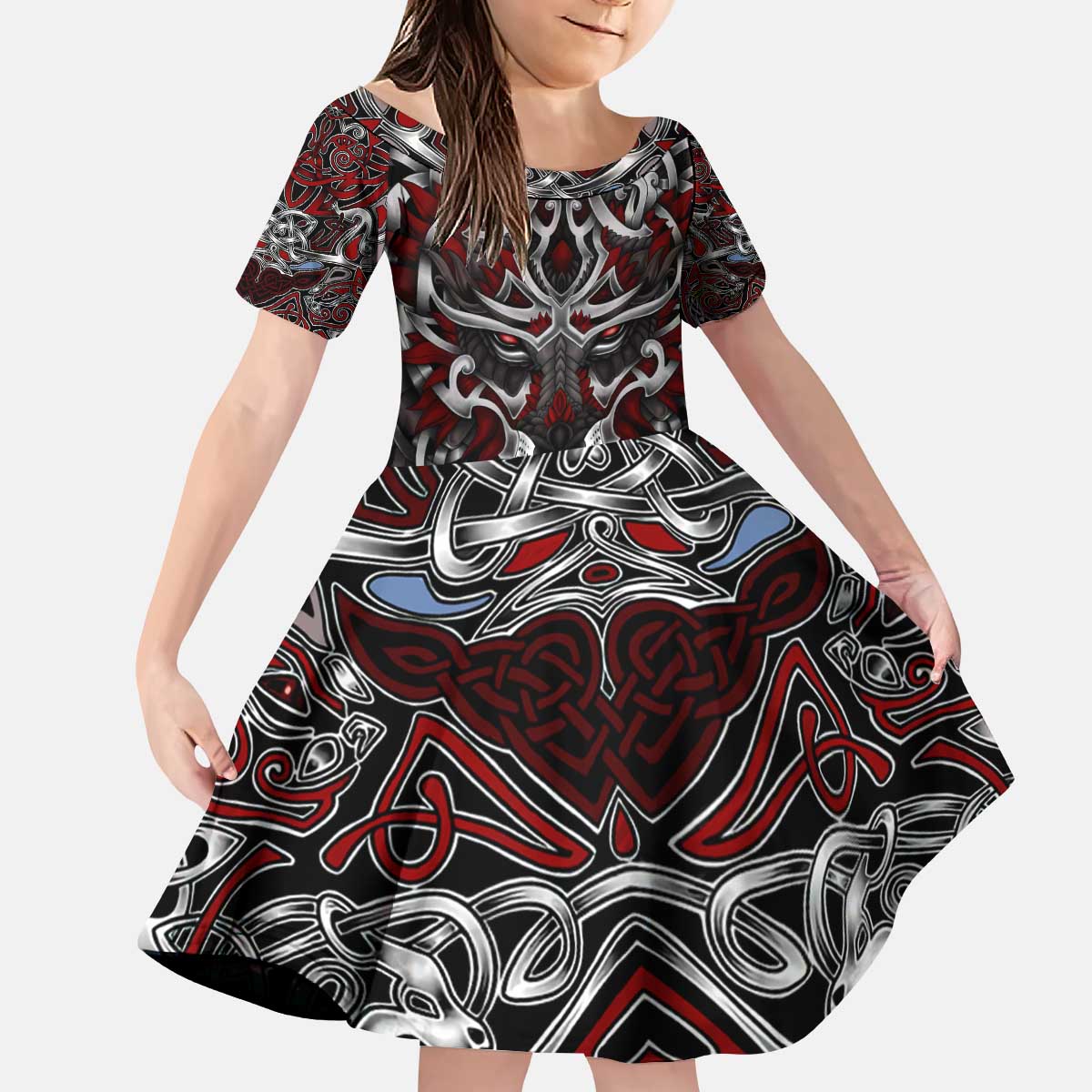 Celtic Wolf Fenrir Vikings Kid Short Sleeve Dress Norse Mythology - Wonder Print Shop