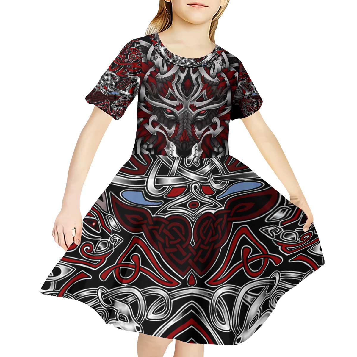 Celtic Wolf Fenrir Vikings Kid Short Sleeve Dress Norse Mythology - Wonder Print Shop