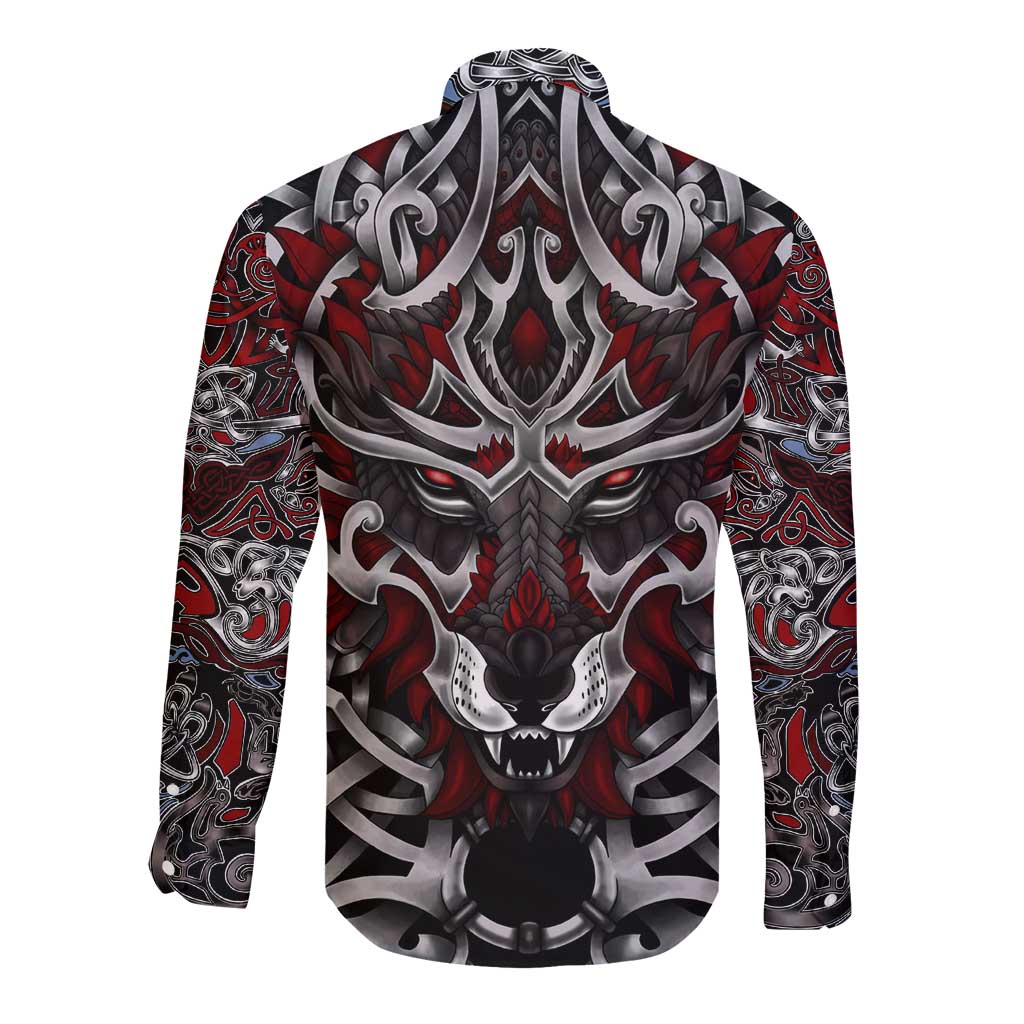 Celtic Wolf Fenrir Vikings Long Sleeve Button Shirt Norse Mythology - Wonder Print Shop