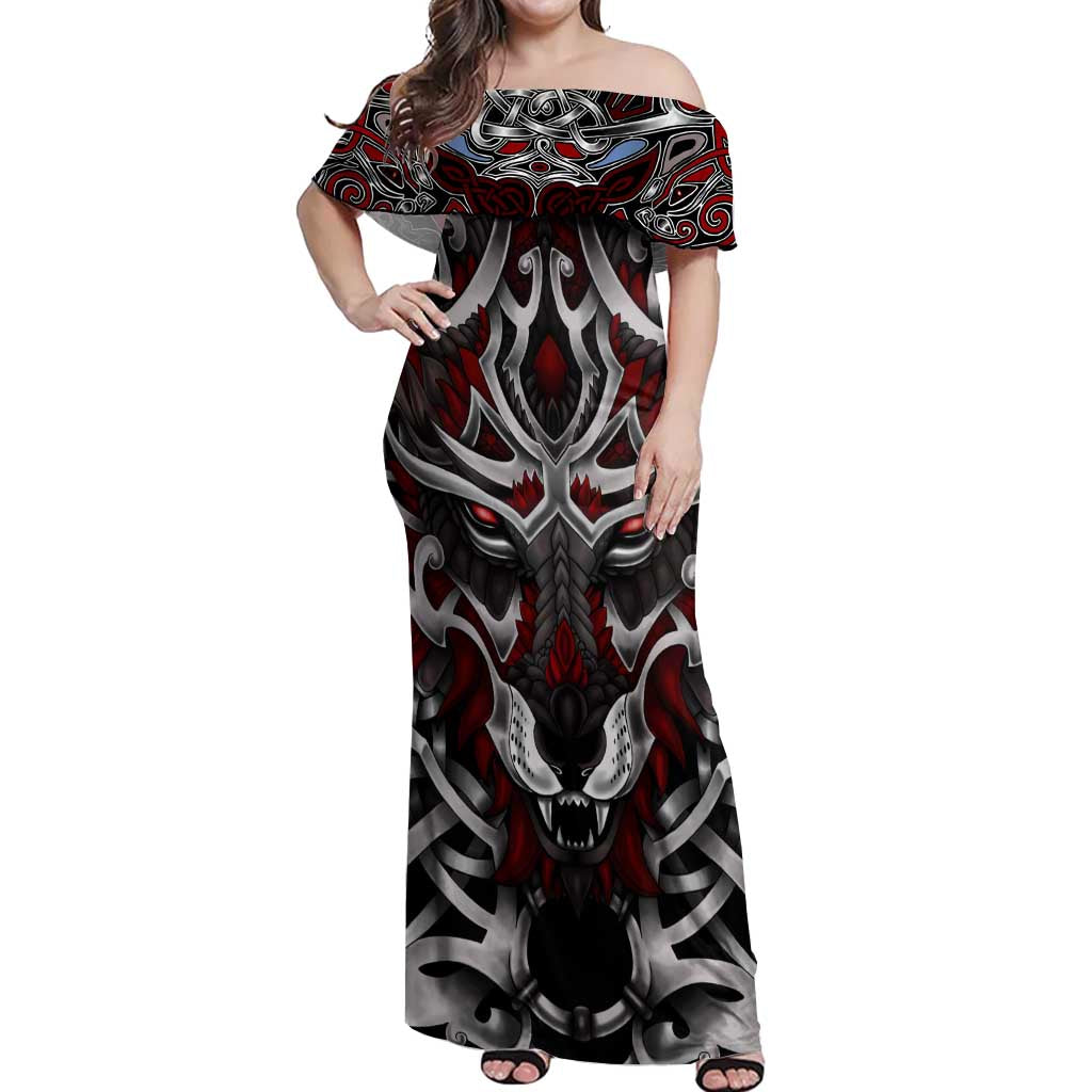 Celtic Wolf Fenrir Vikings Off Shoulder Maxi Dress Norse Mythology - Wonder Print Shop