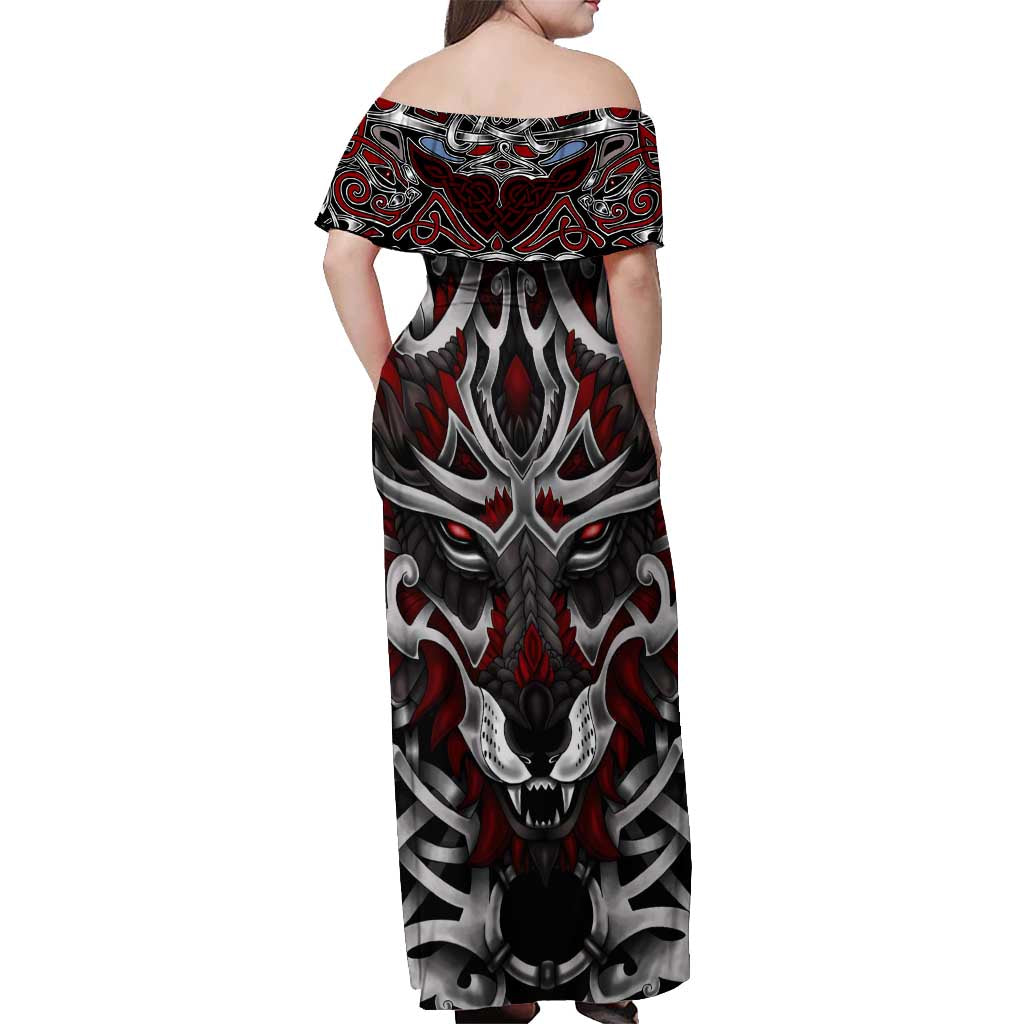 Celtic Wolf Fenrir Vikings Off Shoulder Maxi Dress Norse Mythology - Wonder Print Shop