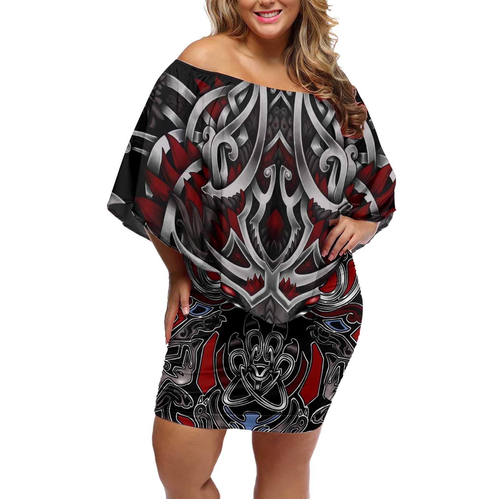 Celtic Wolf Fenrir Vikings Off Shoulder Short Dress Norse Mythology - Wonder Print Shop