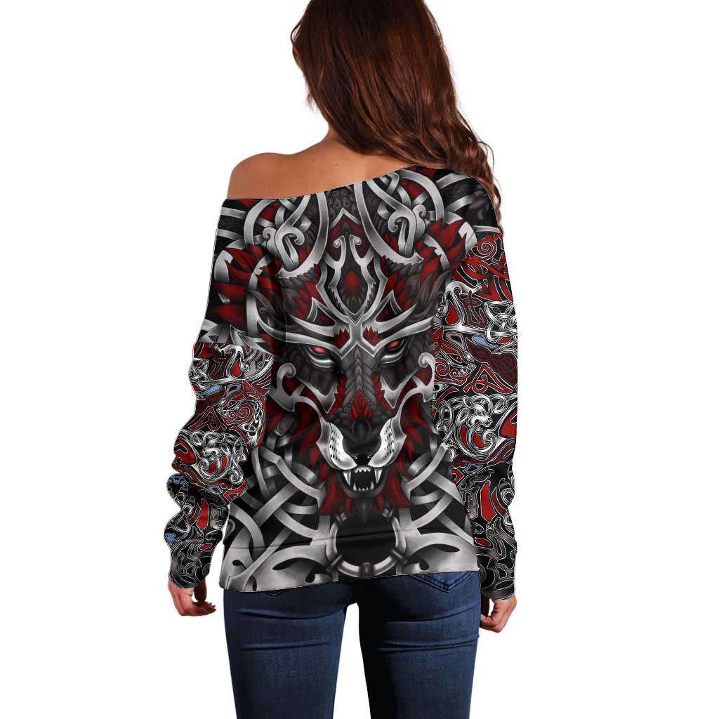 Celtic Wolf Fenrir Vikings Off Shoulder Sweater Norse Mythology - Wonder Print Shop