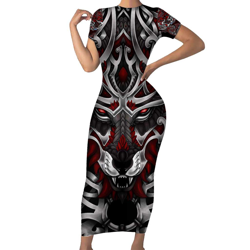 Celtic Wolf Fenrir Vikings Short Sleeve Bodycon Dress Norse Mythology - Wonder Print Shop