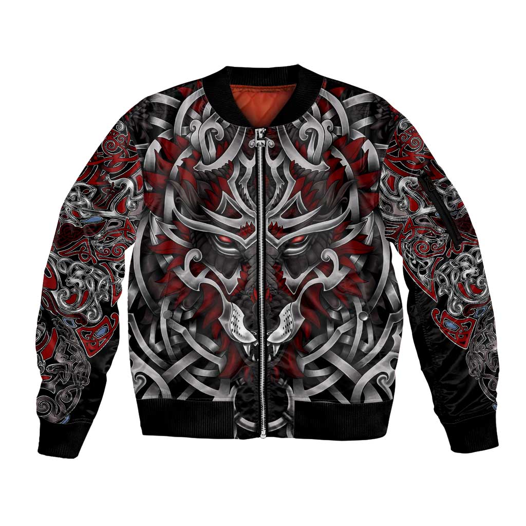 Celtic Wolf Fenrir Vikings Sleeve Zip Bomber Jacket Norse Mythology - Wonder Print Shop