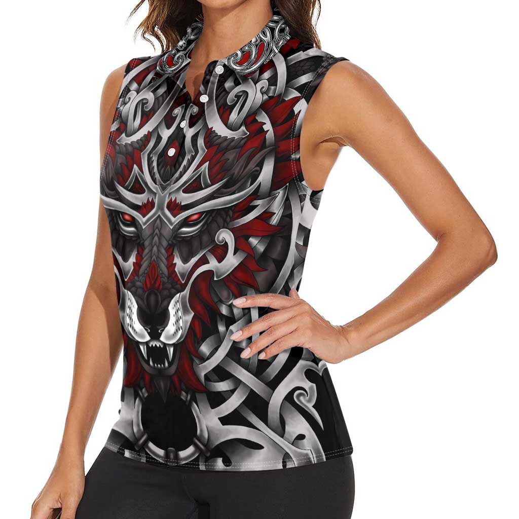 Celtic Wolf Fenrir Vikings Women Sleeveless Polo Shirt Norse Mythology - Wonder Print Shop