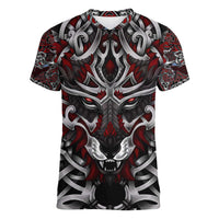 Celtic Wolf Fenrir Vikings Women V-Neck T-Shirt Norse Mythology - Wonder Print Shop