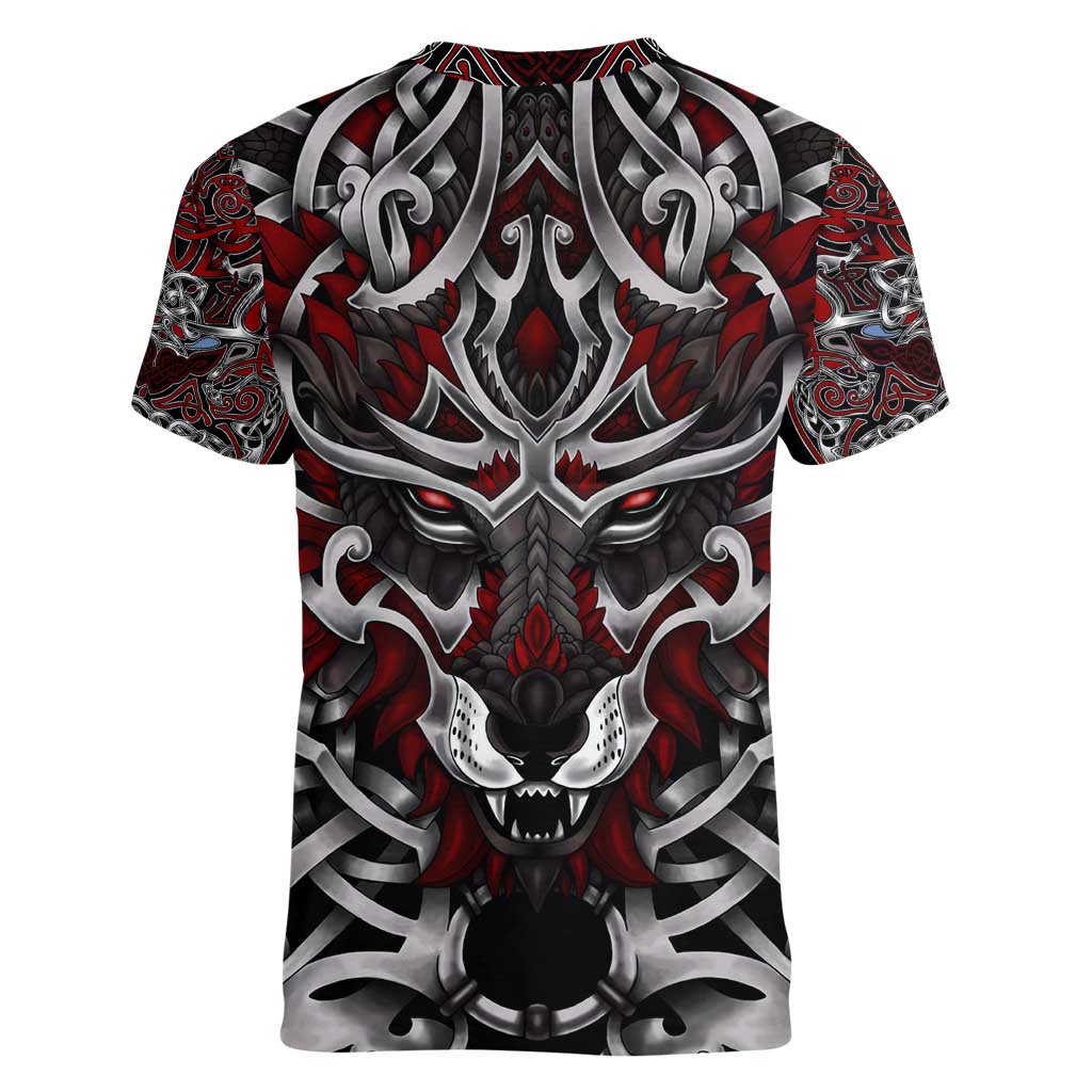 Celtic Wolf Fenrir Vikings Women V-Neck T-Shirt Norse Mythology - Wonder Print Shop