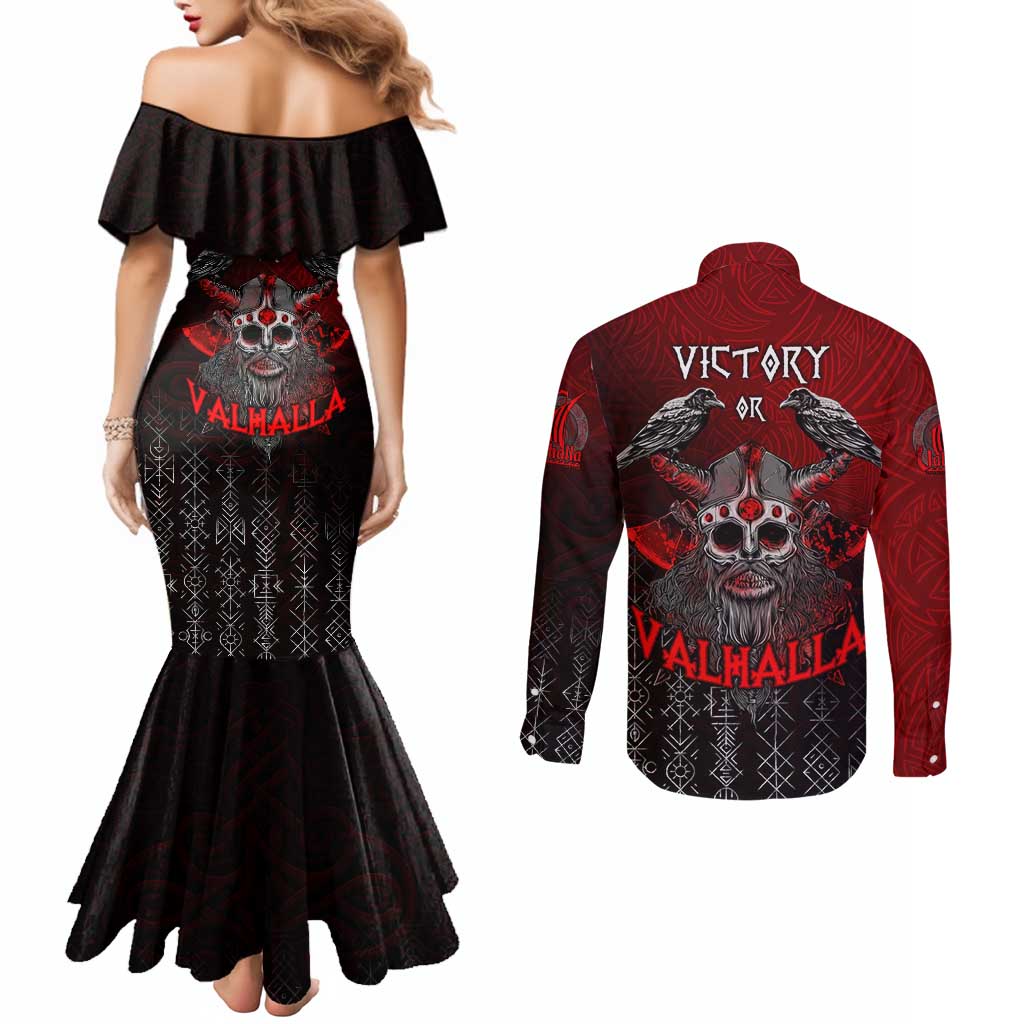 Victory Or Valhalla Couples Matching Mermaid Dress and Long Sleeve Button Shirt Viking