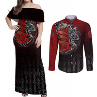 Victory Or Valhalla Couples Matching Off Shoulder Maxi Dress and Long Sleeve Button Shirt Viking - Wonder Print Shop