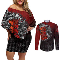 Victory Or Valhalla Couples Matching Off Shoulder Short Dress and Long Sleeve Button Shirt Viking - Wonder Print Shop