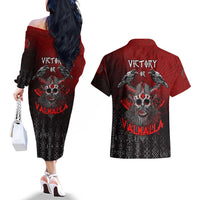 Victory Or Valhalla Couples Matching Off The Shoulder Long Sleeve Dress and Hawaiian Shirt Viking - Wonder Print Shop