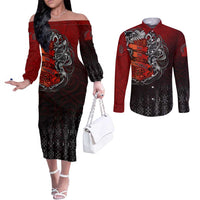 Victory Or Valhalla Couples Matching Off The Shoulder Long Sleeve Dress and Long Sleeve Button Shirt Viking