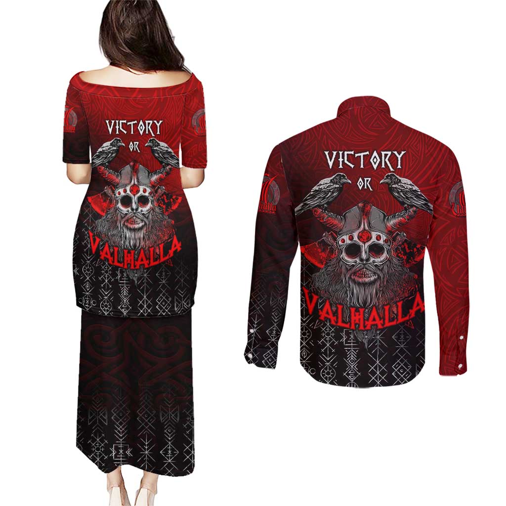 Victory Or Valhalla Couples Matching Puletasi and Long Sleeve Button Shirt Viking - Wonder Print Shop