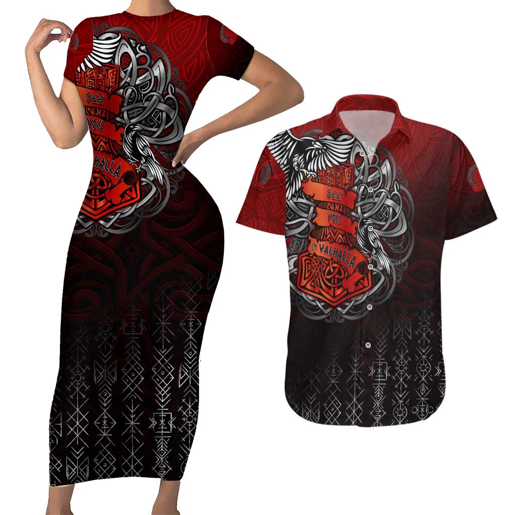 Victory Or Valhalla Couples Matching Short Sleeve Bodycon Dress and Hawaiian Shirt Viking - Wonder Print Shop