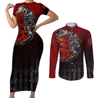 Victory Or Valhalla Couples Matching Short Sleeve Bodycon Dress and Long Sleeve Button Shirt Viking - Wonder Print Shop