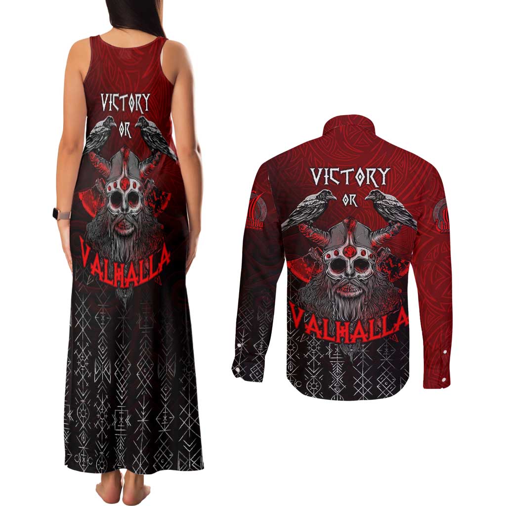 Victory Or Valhalla Couples Matching Tank Maxi Dress and Long Sleeve Button Shirt Viking - Wonder Print Shop