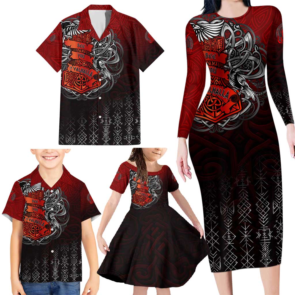 Victory Or Valhalla Family Matching Long Sleeve Bodycon Dress and Hawaiian Shirt Viking - Wonder Print Shop
