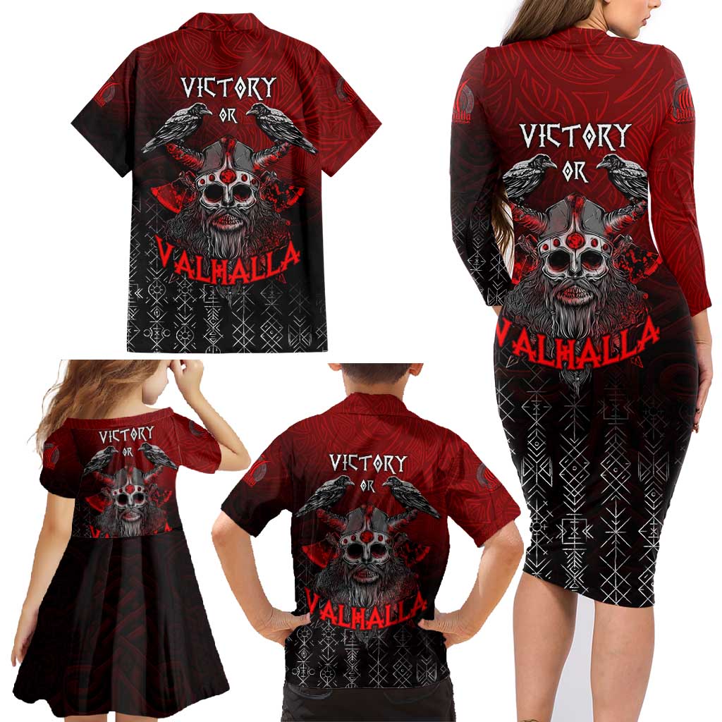 Victory Or Valhalla Family Matching Long Sleeve Bodycon Dress and Hawaiian Shirt Viking - Wonder Print Shop